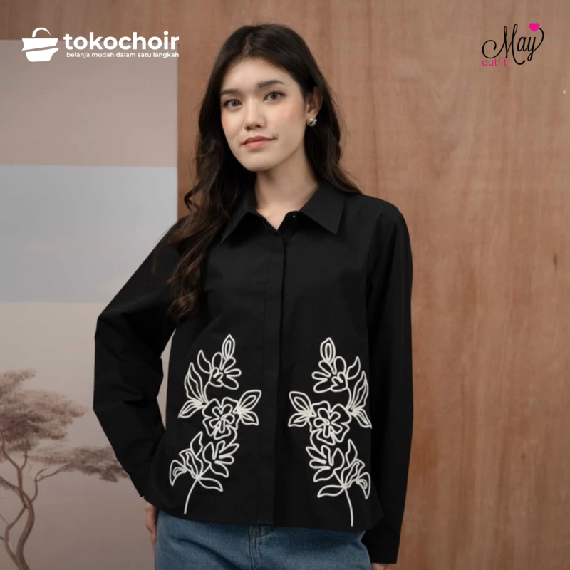 Mayoutfit Aryne Shirt | Kemeja Poplin Basic Wanita Motif Bordir Embroidery