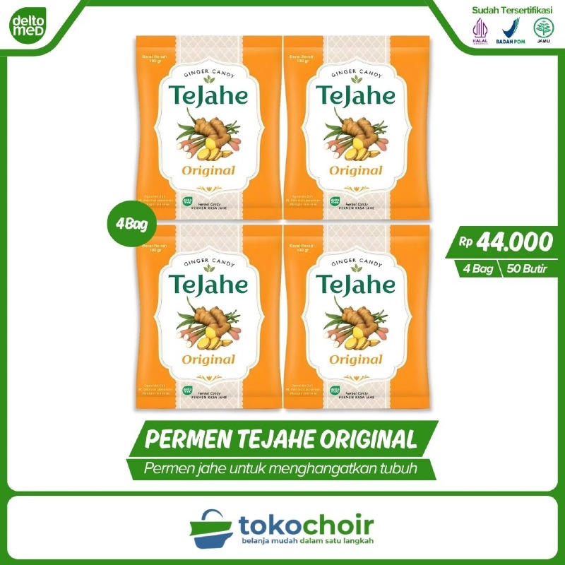 Permen Tejahe Rasa Jahe Original (4 Bag x 50 Butir x 100gr)