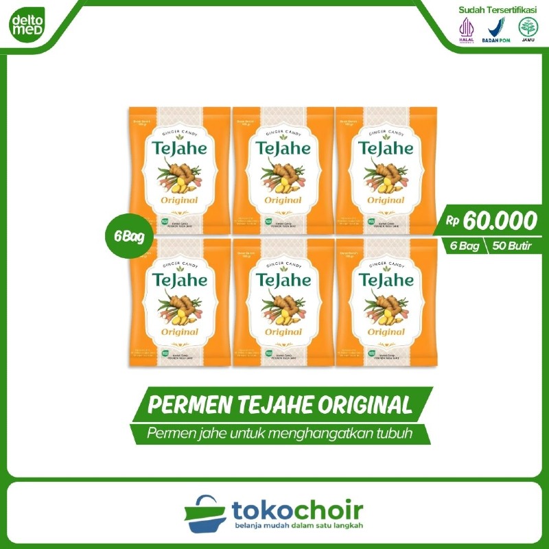 Permen Tejahe Rasa Jahe Original (6 Bag x 50 Butir x 100gr)