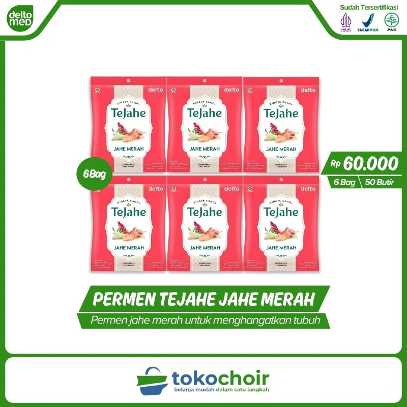 Permen Tejahe Rasa Jahe Merah (6 Bag x 50 Butir x 100gr)