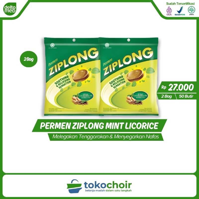 Permen Ziplong Mint Licorice (2 Bag x 50 Butir x 100gr)