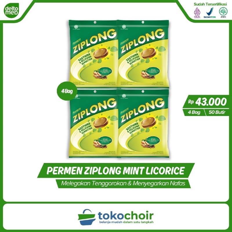 Permen Ziplong Mint Licorice (4 Bag x 50 Butir x 100gr)