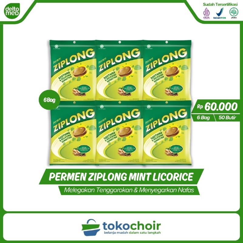 Permen Ziplong Mint Licorice (6 Bag x 50 Butir x 100gr)