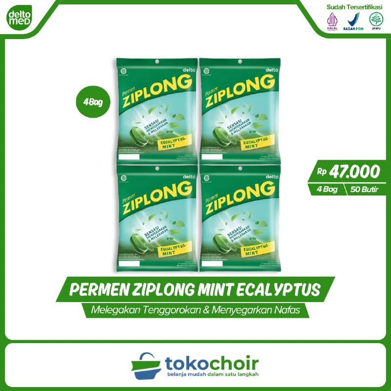 Permen Ziplong Mint Ecalyptus (4 Bag x 50 Butir x 100gr)