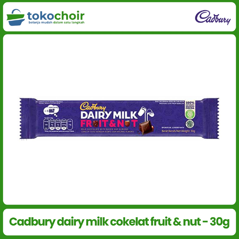 Cadbury dairy milk cokelat fruit & nut - 30g