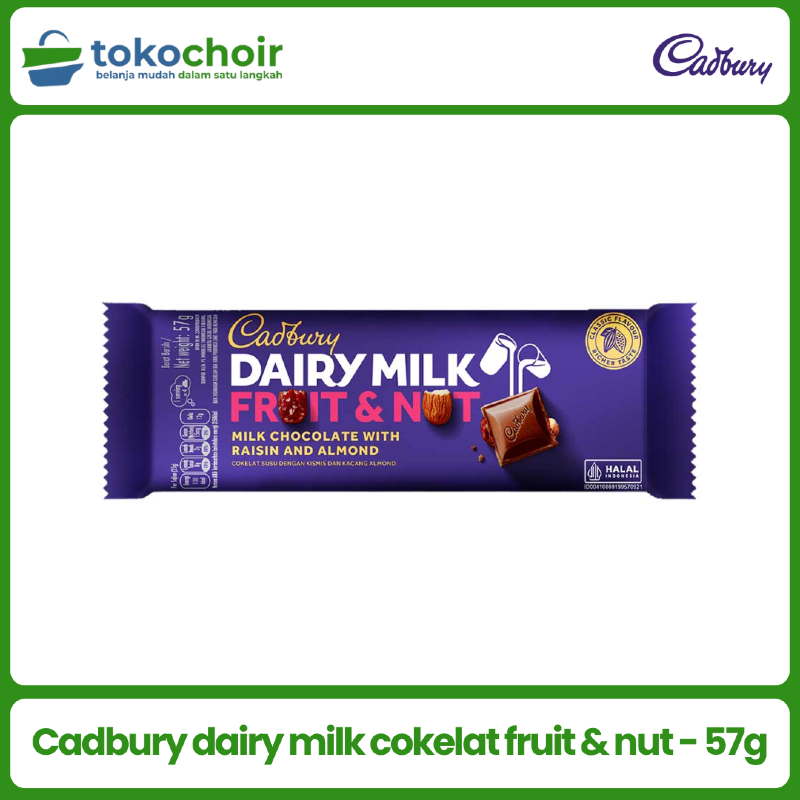 Cadbury dairy milk cokelat fruit & nut - 57g