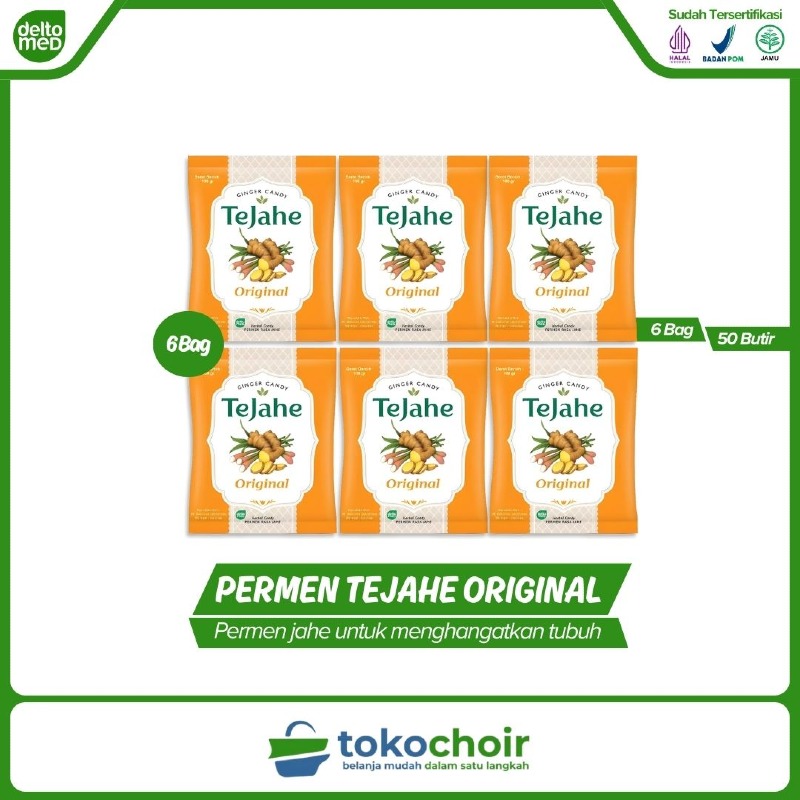 Permen Tejahe Rasa Jahe Original (6 Bag x 50 Butir x 100gr)