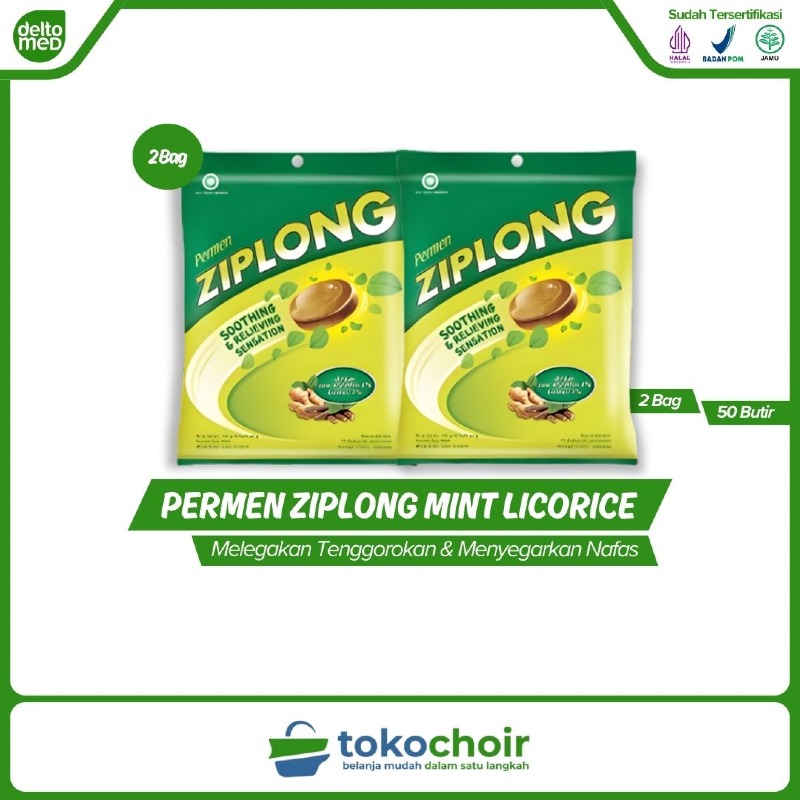Permen Ziplong Mint Licorice (2 Bag x 50 Butir x 100gr)