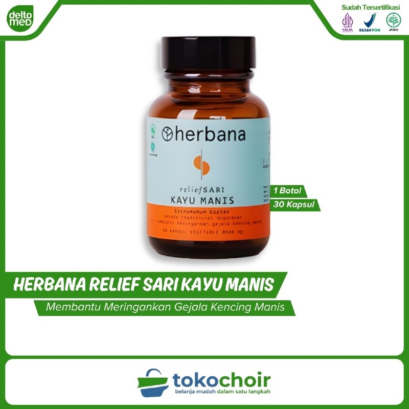 Herbana Relief Sari Kayu Manis (1 Botol x 30 Kapsul x 500Mg)